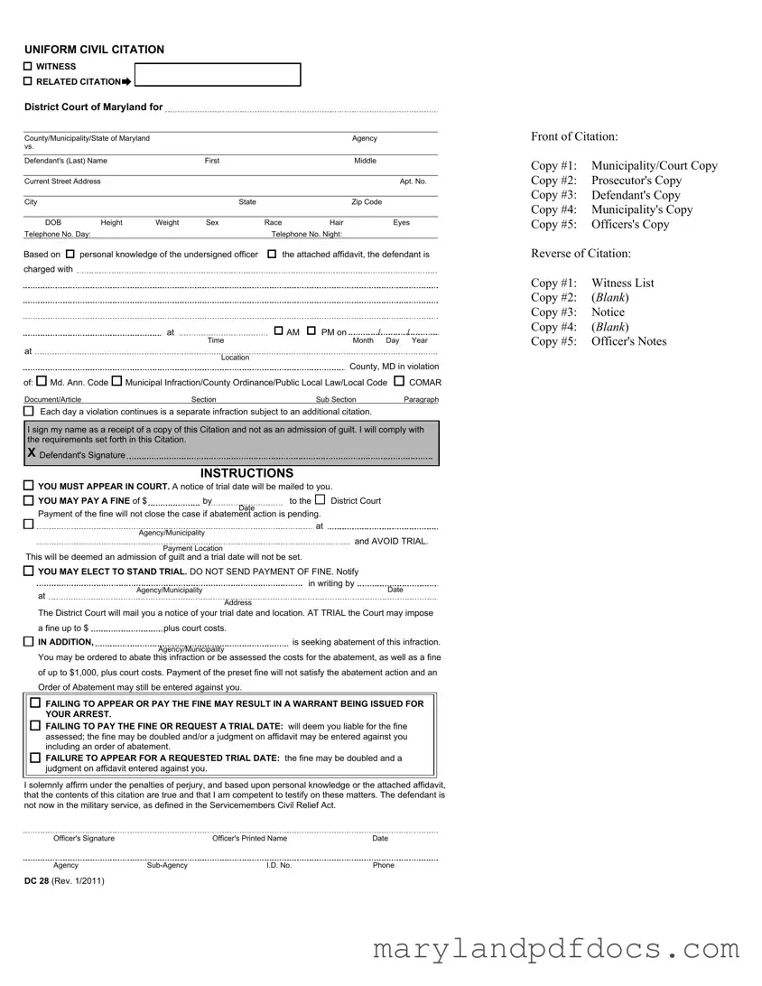 Fill Out Your Were Is The Citation Number On A Maryland Civil Citation Template