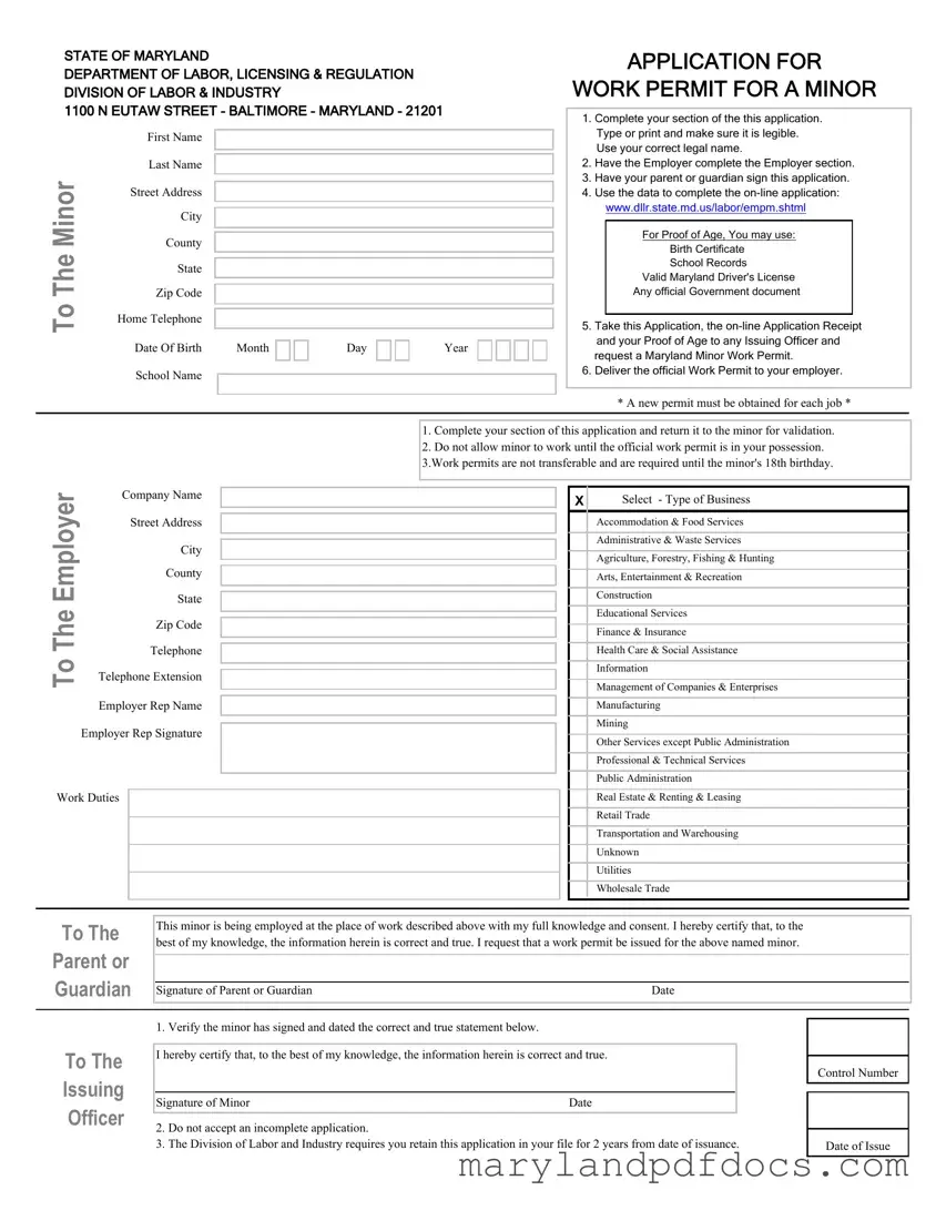 Fill Out Your Workers Permit Maryland Template